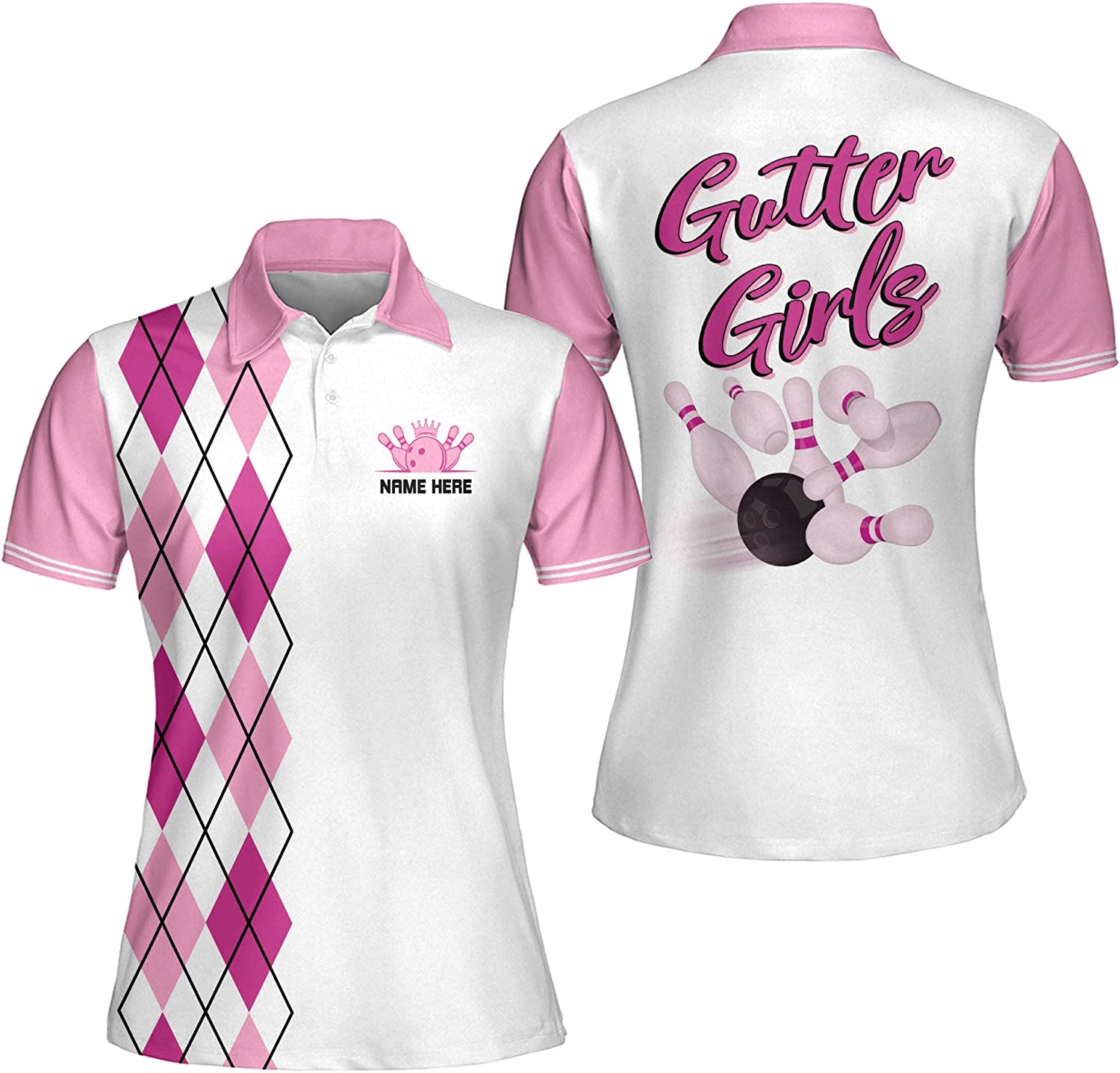 Customized Women’s Pink Bowling Shirts with 3D Designs for a Fun Look – PW-023