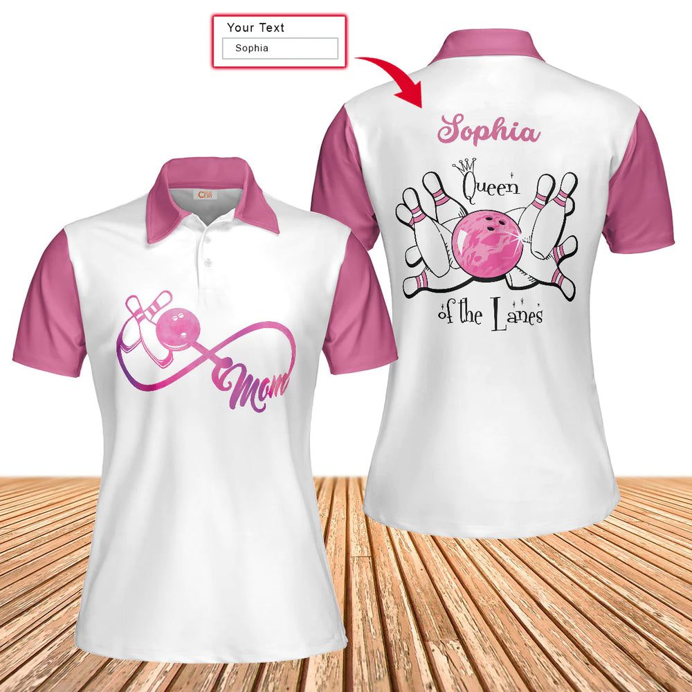 Customized Women’s Polo Shirt for Bowling Moms: Short-Sleeved Queen of the Lanes Shirt with Personalized Design – PW-012