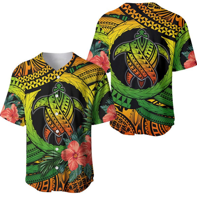 Reggae Hibiscus Circle Polynesian Turtle Baseball Jersey with Turtle Design BSJ-010